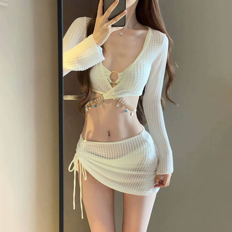2025 New High-End Swimsuit Women's Split Bikini Four-Piece Bikini Sexy Long-Sleeved Sun Protection Hot Spring