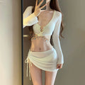 2025 New High-End Swimsuit Women's Split Bikini Four-Piece Bikini Sexy Long-Sleeved Sun Protection Hot Spring