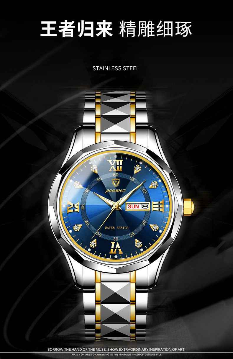 FOURRON brand imitation mechanical hollow-out transparent men's watch butterfly buckle steel belt luminous waterproof calendar Diamond