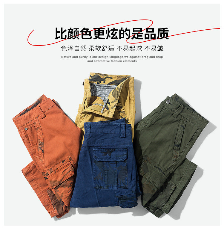 Camouflage Pants Men's Cargo Pants Loose Fit Summer Washed Cargo Shorts Cross-Border Exclusive B2021