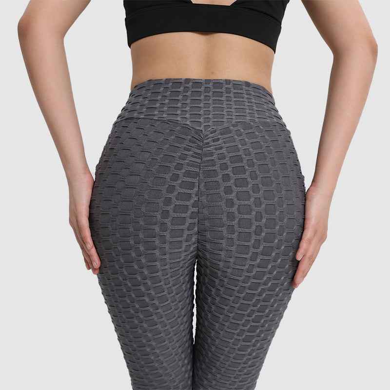 Amazon European and American Leggings Peach Fitness Pants High Waist Hip Leggings Pocket Jacquard Bubble Yoga Pants