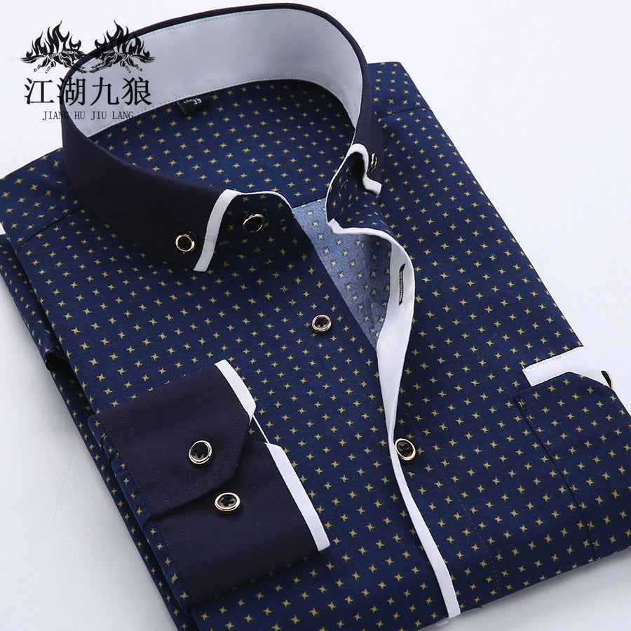 Slim-fit Business Dress Men's Shirt Fashionable Printed Thin Casual Shirt Youth Long-sleeved Fashionable All-match Top for Men