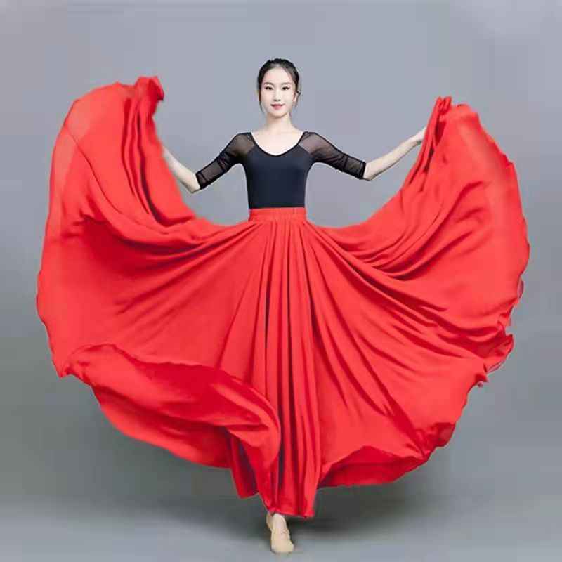 720 Degree Double Layer Large Swing Skirt Chiffon Classical Dance Ethnic Dance Skirt Dance Long Skirt Square Dance Practice Xinjiang Dance