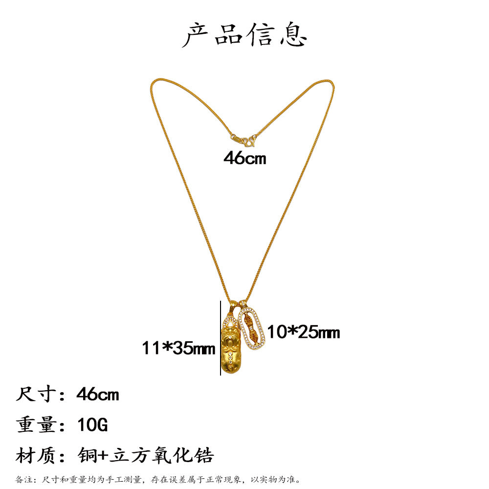 French Retro High-End Clavicle Chain with Diamond-Encrusted Rotating Double Gourd Stacked Chopard Chain Necklace for Women