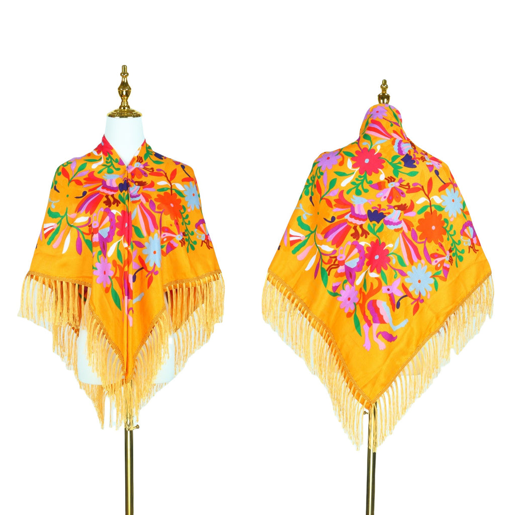 Cross-border New Daisy Twill Print Square Elegant Tassel Shawl Warm Beautiful Dustproof Multifunctional Scarf
