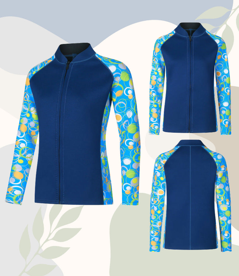 3mm Couple's Diving Wetsuit for Women, Two-Piece Long-Sleeve and Long Pants, Warm, Cold-Proof, Sun-Protective, Wet-Style Surfing, Snorkeling, and Swimming Suit