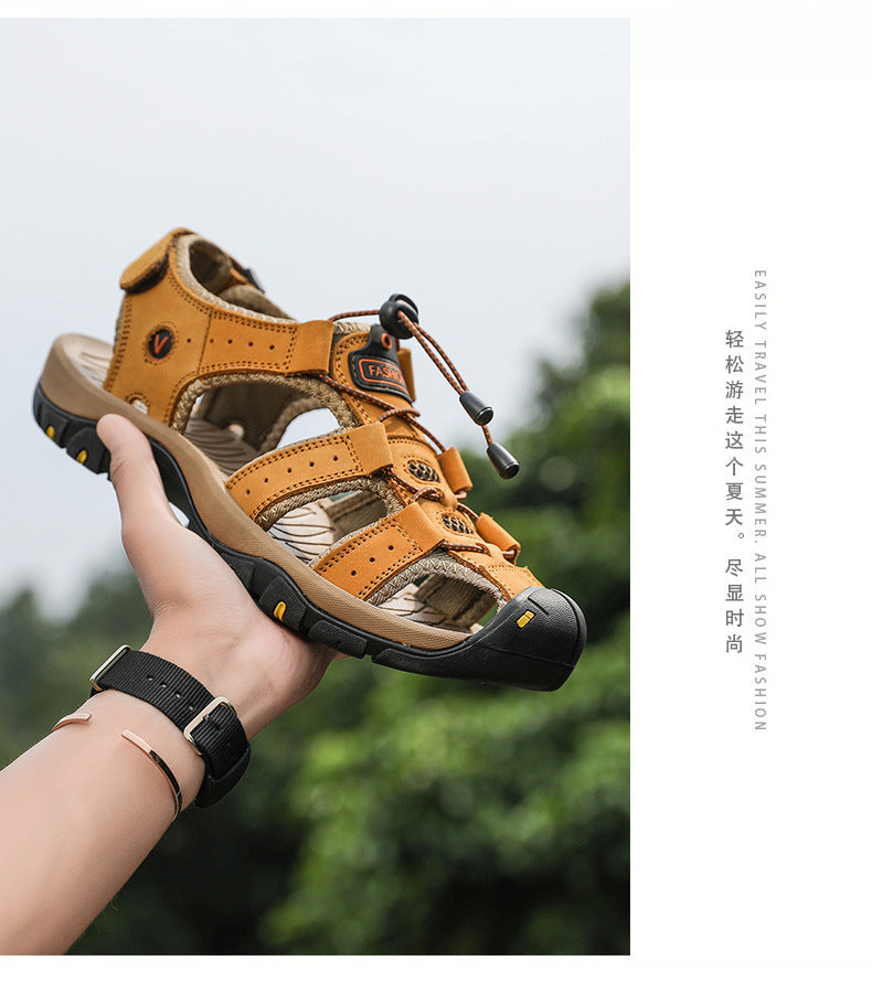 Amazon Summer Explosions Large Dock Layer Cowhide Casual Shoes Breathable Non-slip Quick-dry Outdoor Beach Sandals Men's Shoes