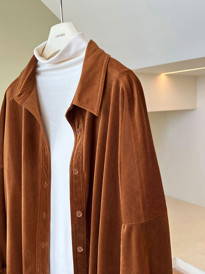 Lushi Japanese-Style Minimalist Thickened Brushed Corduroy Shirt for Women 2025 Autumn Inner Layering Base Shirt 3378