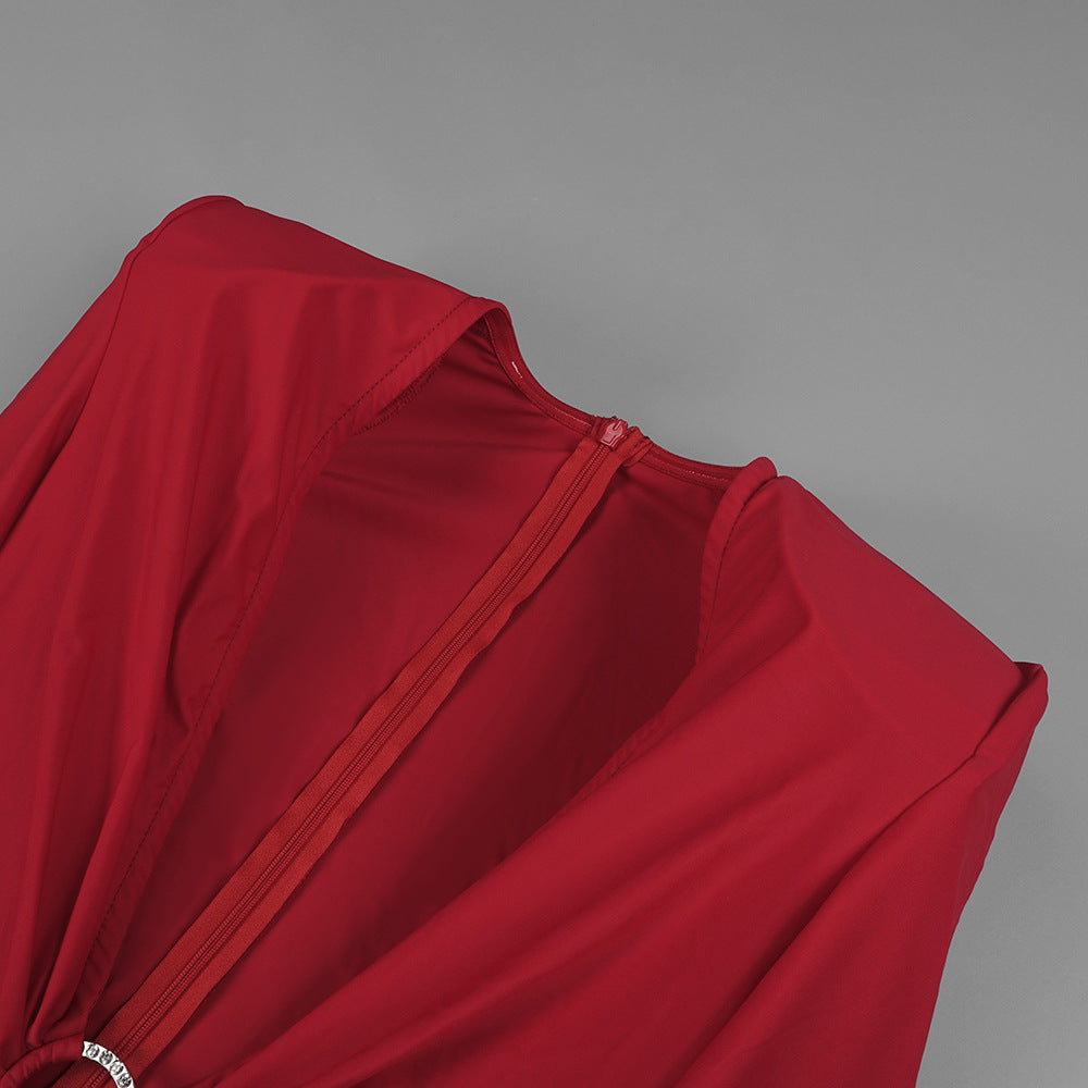 In Stock | New Cross-Border Long-Sleeve Ring-Neck European and American Women's Fashion V-Neck White and Red Long High-End Dress Wholesale.