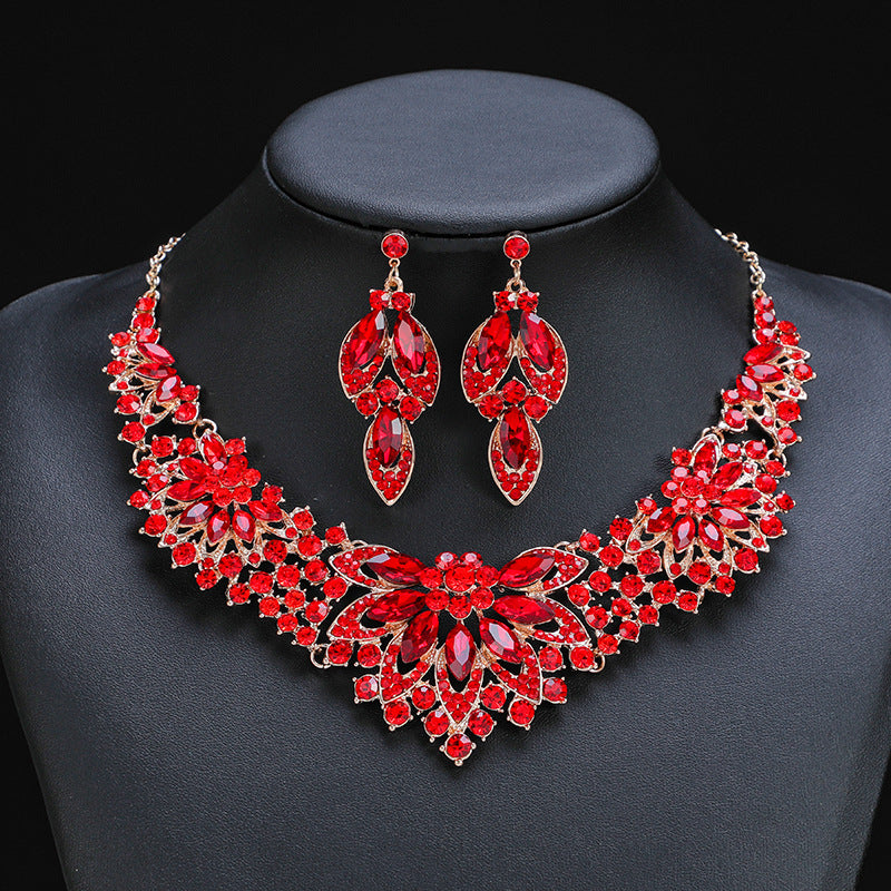 European and American cross-border retro necklace suit women's 2-Piece Set leaves flowers exaggerated luxury jewelry New Bride wedding accessories