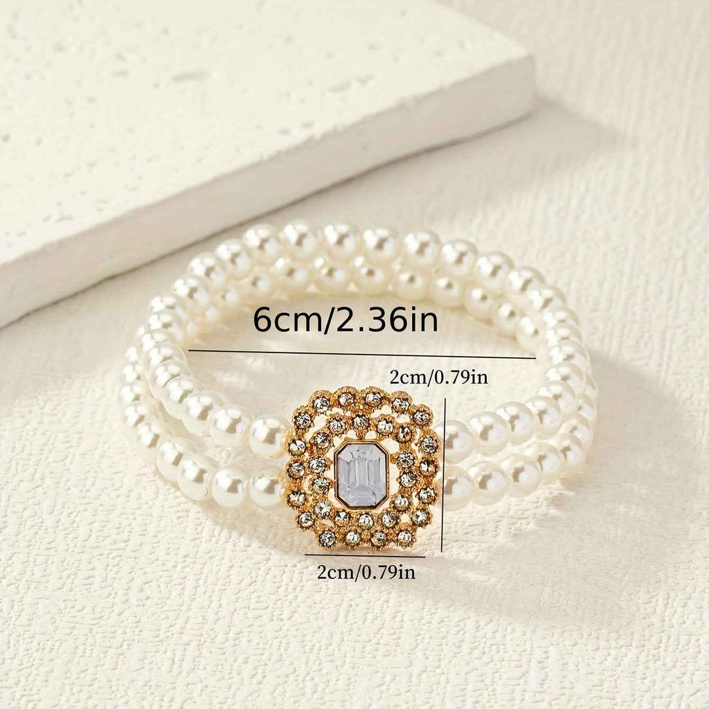 Foreign trade cross-border Europe and the United States high-grade double-layer imitation pearl bracelet temperament diamond-encrusted geometric ladies jewelry wholesale