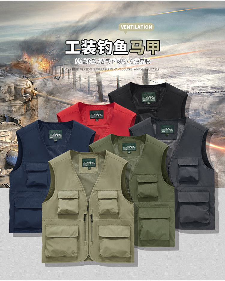 Outdoor Photographer Waterproof Vest Sleeveless Quick-drying Multi-pocket Quick-drying Fishing Vest Men's Thin Climbing Vest