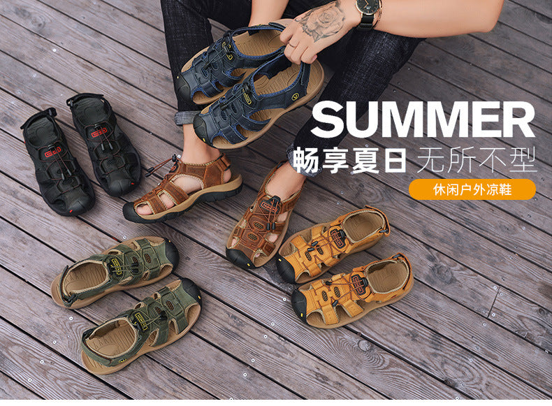 Amazon Summer Explosions Large Dock Layer Cowhide Casual Shoes Breathable Non-slip Quick-dry Outdoor Beach Sandals Men's Shoes