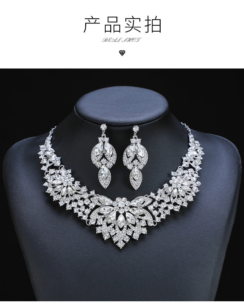 European and American cross-border retro necklace suit women's 2-Piece Set leaves flowers exaggerated luxury jewelry New Bride wedding accessories