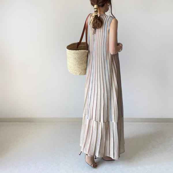 In-Stock Japanese Style 2026 Summer New Striped Color-Blocked Knitted Sleeveless Round-Neck Jacquard Knit Dress