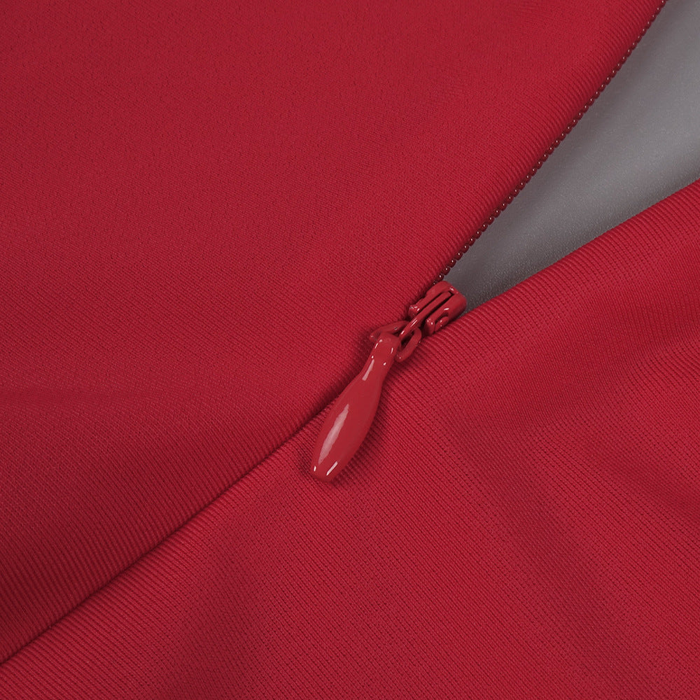 In Stock | New Cross-Border Long-Sleeve Ring-Neck European and American Women's Fashion V-Neck White and Red Long High-End Dress Wholesale.