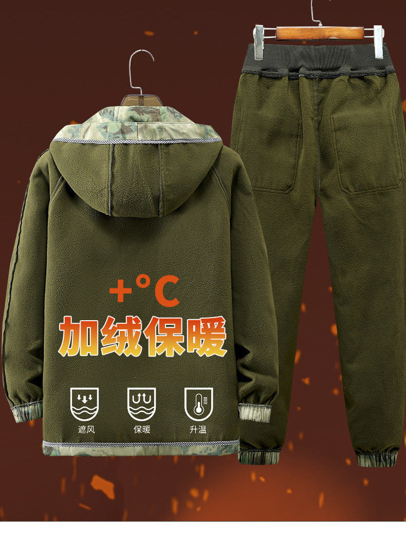 Autumn and Winter fleece-lined Work Clothes suit Men's Thickened Wear-Resistant Dirty-Resistant Labor Protection Mesh Warm-Keeping Tooling Outdoor Jacket
