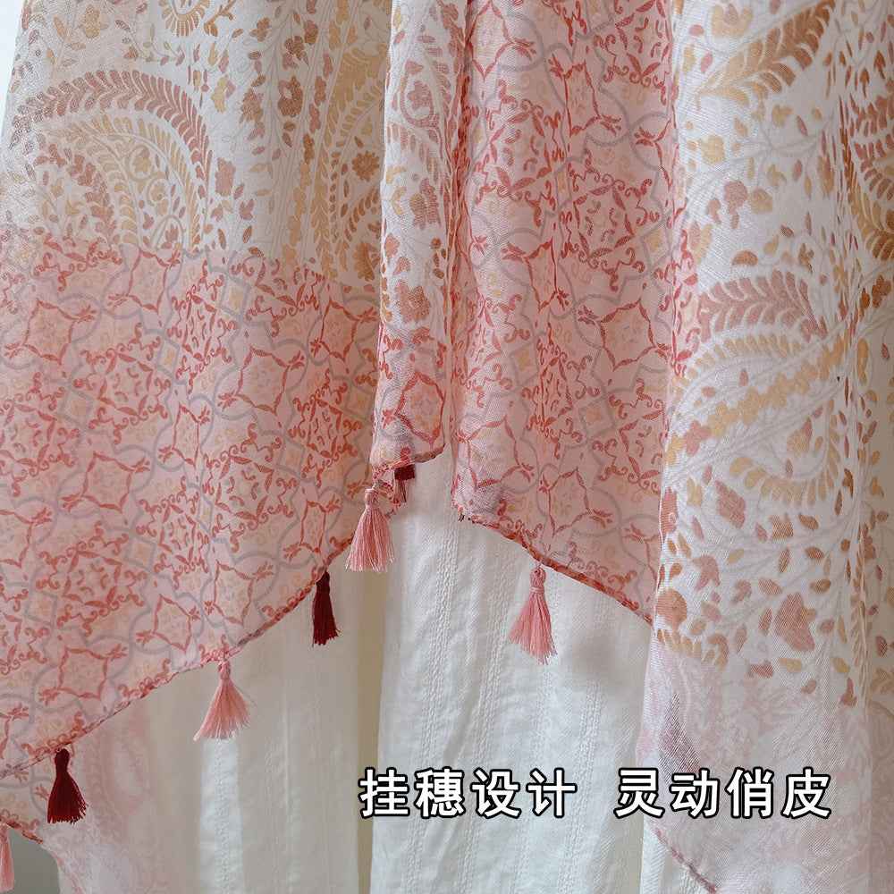Antique Chinese Style Ethnic Style Scarf Summer Temperament Sunscreen Buckle Shawl Cardigan Decoration Travel Photograph