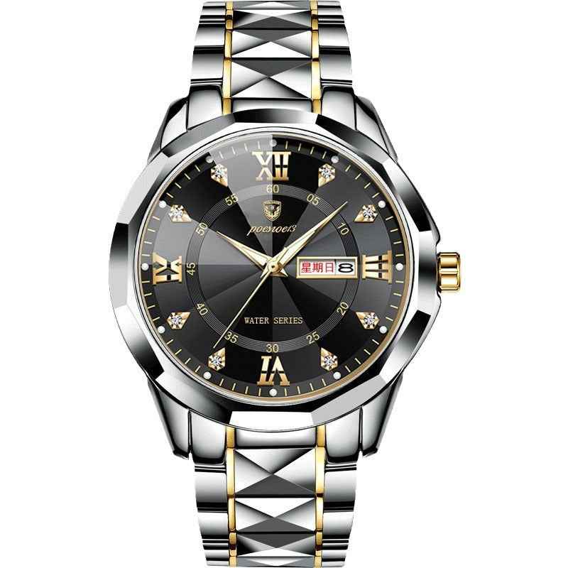 FOURRON brand imitation mechanical hollow-out transparent men's watch butterfly buckle steel belt luminous waterproof calendar Diamond