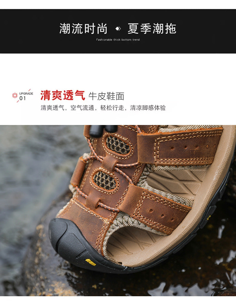Amazon Summer Explosions Large Dock Layer Cowhide Casual Shoes Breathable Non-slip Quick-dry Outdoor Beach Sandals Men's Shoes