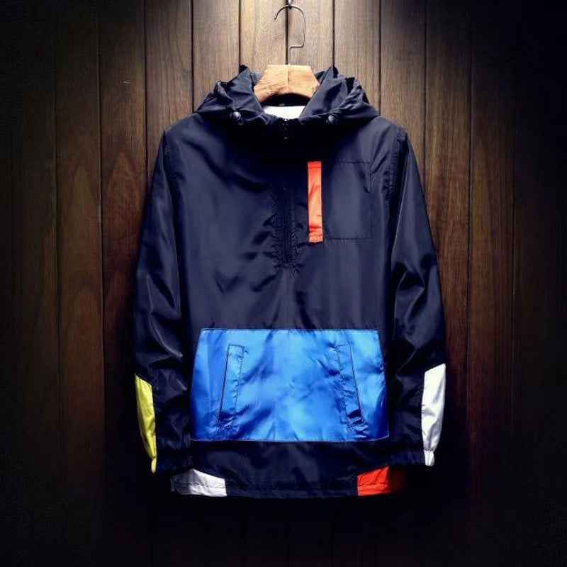 K-Style 2025 New Spring Men's Hooded Jacket Men's Color Matching Trendyy Loose Casual Pullover Baseball Uniform for Men