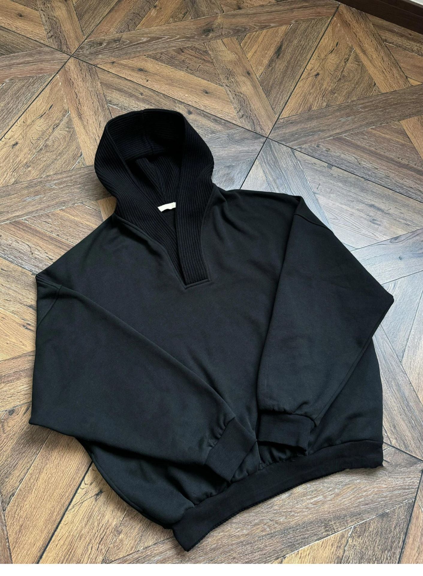cleanfit Grey Sweatshirt Men's Hooded Autumn and Winter Wool Stitching Design Niche Loose Casual Jacket