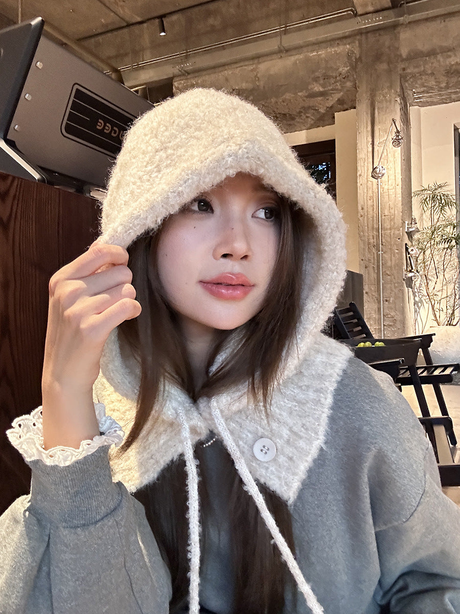 Balaclava Hat New Women's Winter Face-Show Small Ear Protection Neck Integrated Warm Knitted Roll Wool Hat