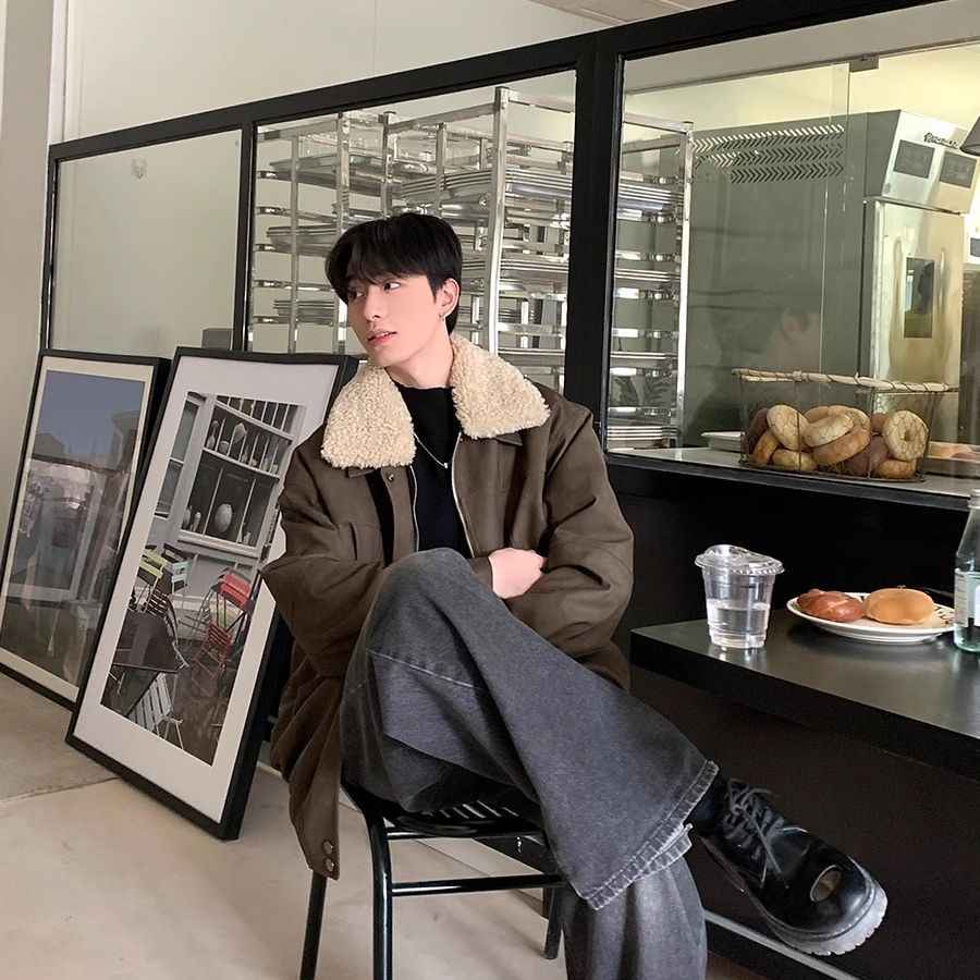 Lapel Loose Cotton-padded Coat for Boys Winter Warm Lamb Fur One-piece Jacket Thickened Coat Autumn and Winter Collar