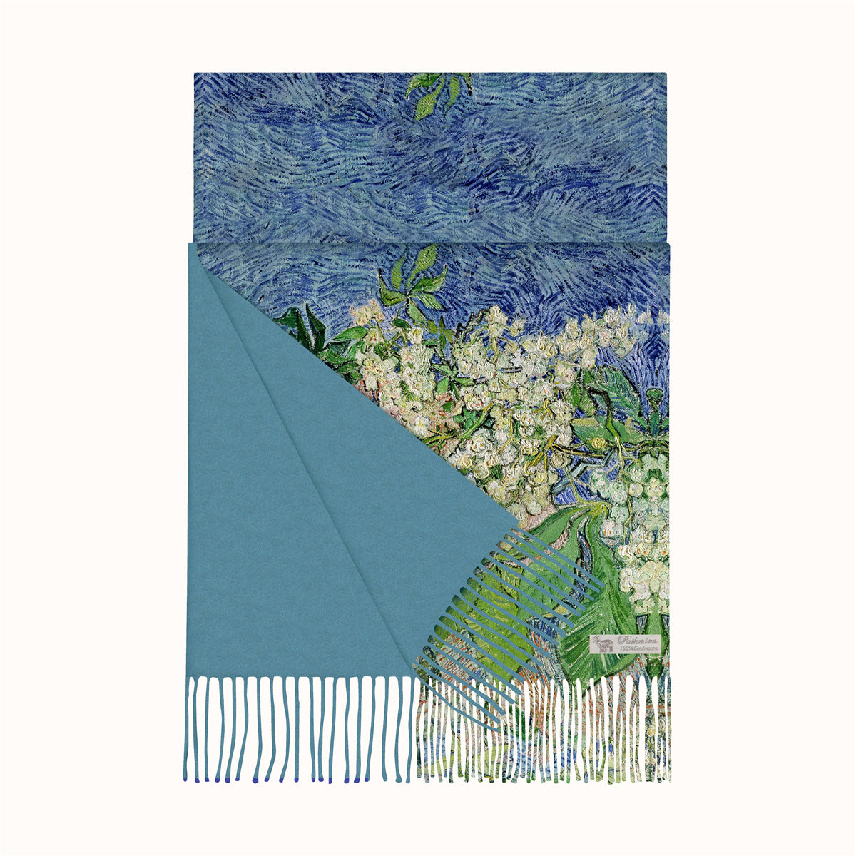 European and American Autumn and Winter New Van Gogh Oil Painting Chestnut Women's Warm Shawl Scarf Imitation Cashmere Tassel Long Scarf Scarf