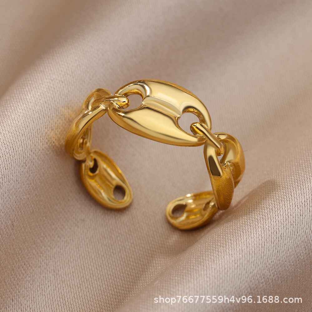 Cross-border European and American explosions stainless steel ring adjustable geometric ring 18k furnace electroplated titanium steel ring wholesale