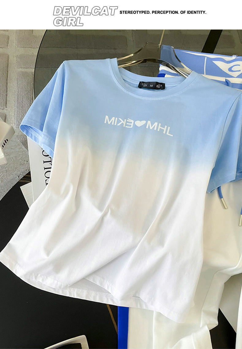 Sports Leisure suit Women's Street Slim-fit Short T-shirt Women's Fashion Color-contrast High-end Atmospheric Elegant Wide-leg Pants
