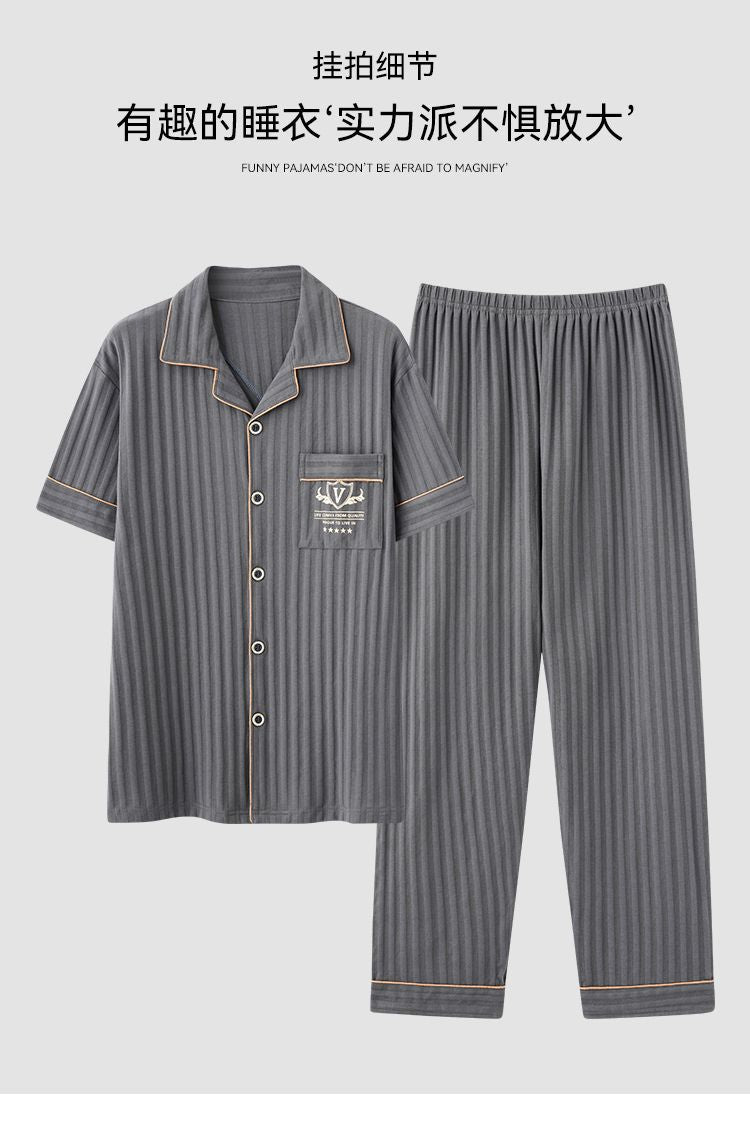 Zhuojia plus size Pajamas Men's Summer Plus Weight Increase Short-sleeved Pants Loose Cardigan Home Wear Men's 220kg