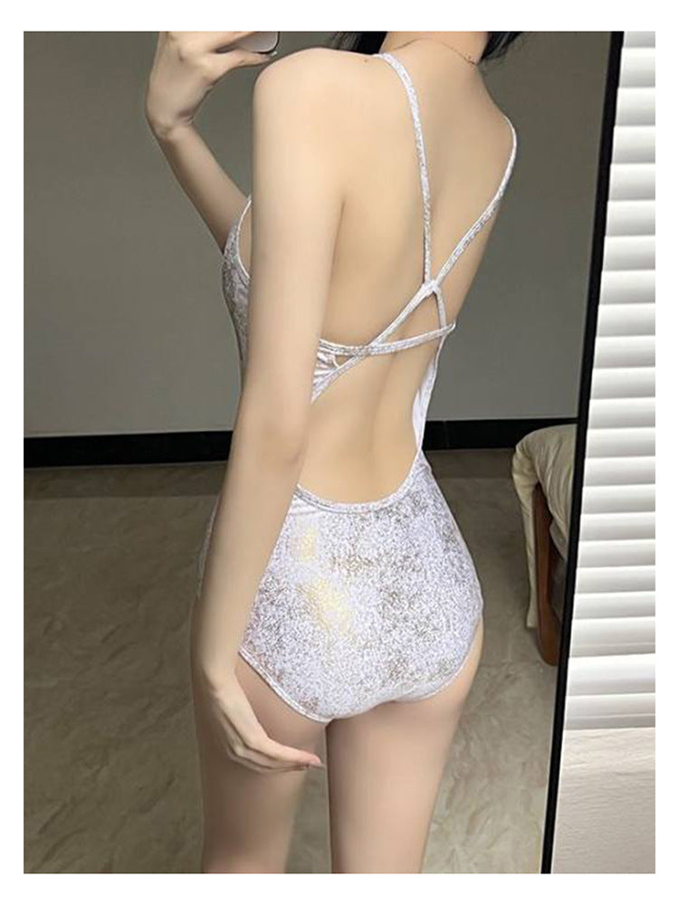2024 new ins South Korea white moonlight girl backless belly thin professional racing triangle one-piece swimsuit women