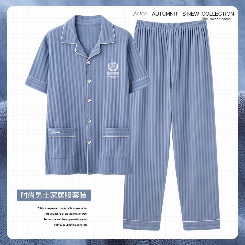 Zhuojia plus size Pajamas Men's Summer Plus Weight Increase Short-sleeved Pants Loose Cardigan Home Wear Men's 220kg