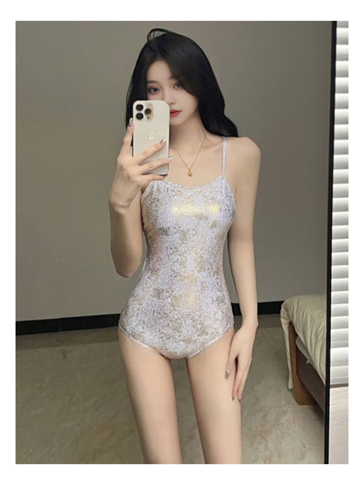 2024 new ins South Korea white moonlight girl backless belly thin professional racing triangle one-piece swimsuit women