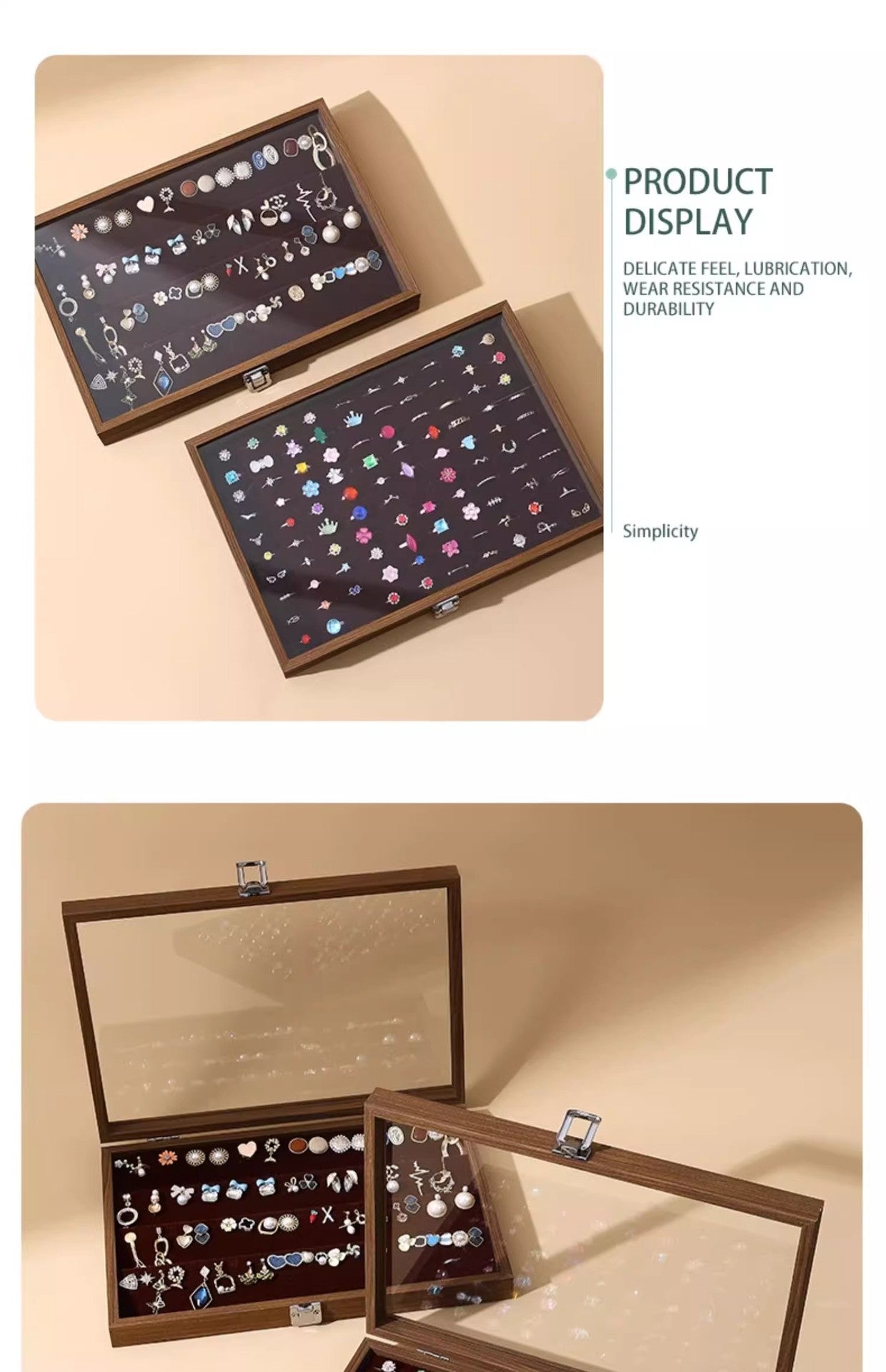 Walnut Grain Large Capacity Jewelry Storage Box Ring Earrings Necklace Jewelry Box Bracelet Jewelry Dustproof Display Box