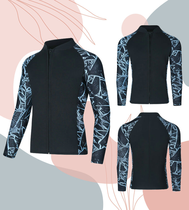 3mm Couple's Diving Wetsuit for Women, Two-Piece Long-Sleeve and Long Pants, Warm, Cold-Proof, Sun-Protective, Wet-Style Surfing, Snorkeling, and Swimming Suit