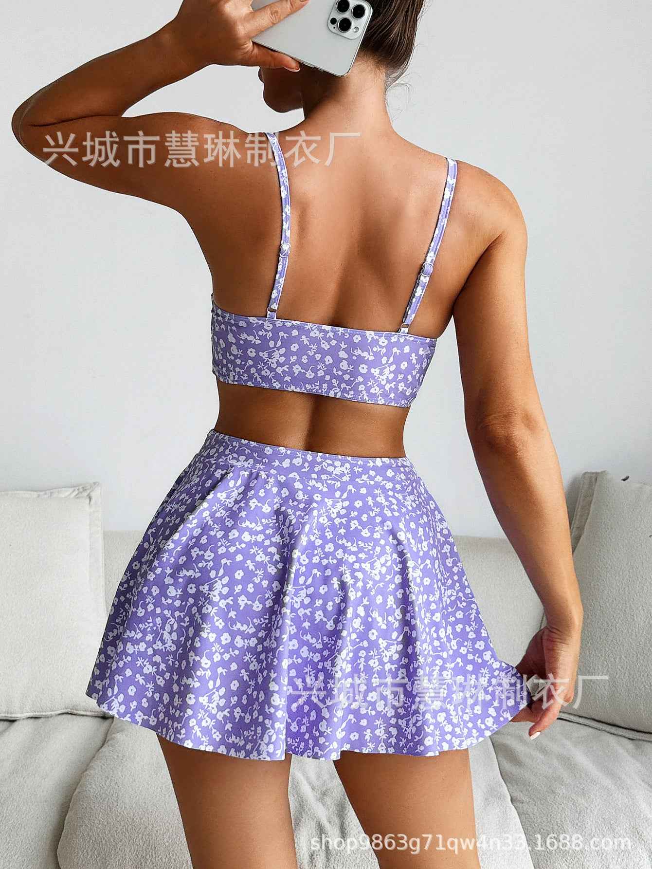 2026 New European and American Style Printed Skirt-Style Three-Piece Bikini Swimsuit Cross-Border Amazon Hot Spring Bikini for Women