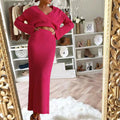 European and American 2025 New Aliexpress Long-Sleeved V Neck Casual Three-Quarter Sweater + Mid-Length Skirt for Women Suit