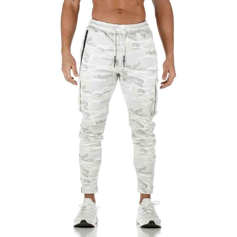 Cross-Border Men's Casual Versatile Sports Overalls Cotton Running Fitness Camouflage Trousers Zipper Decorative Trousers