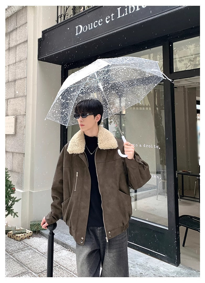 Lapel Loose Cotton-padded Coat for Boys Winter Warm Lamb Fur One-piece Jacket Thickened Coat Autumn and Winter Collar