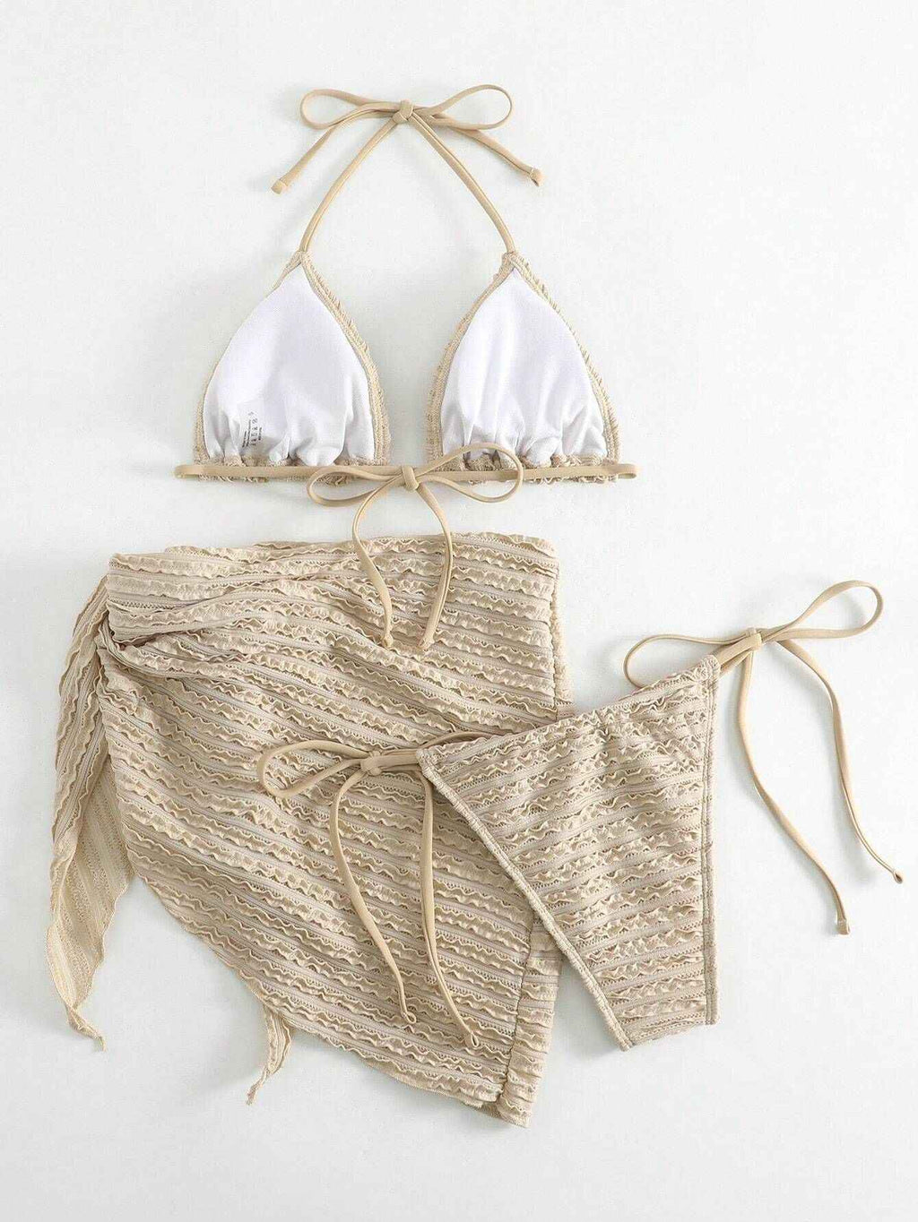 European and American sexy bikini three-piece gauze skirt swimsuit women's solid color swimsuit beach holiday swimsuit foreign trade hot sale
