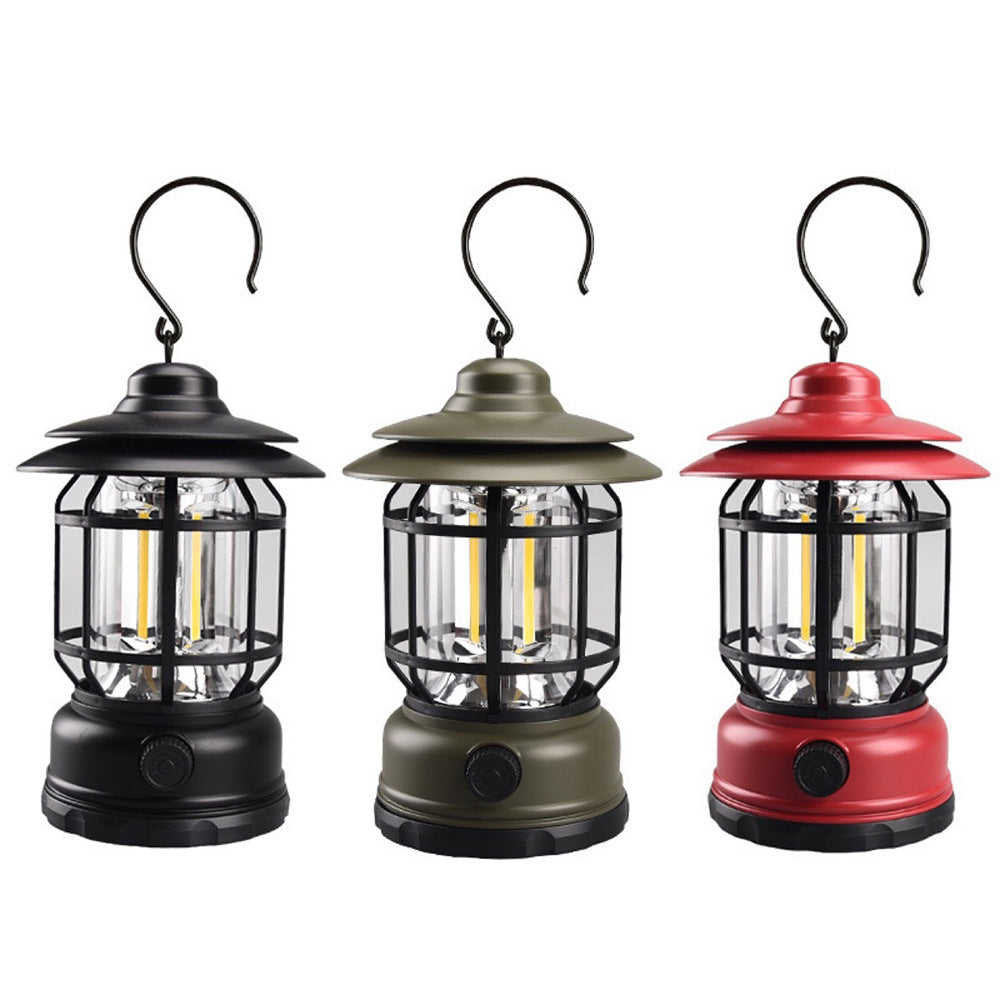 Cross-border new camping lamp outdoor multi-functional camping tent lamp retro lantern cob rechargeable portable lamp for home use