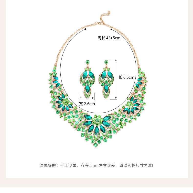 European and American cross-border retro necklace suit women's 2-Piece Set leaves flowers exaggerated luxury jewelry New Bride wedding accessories
