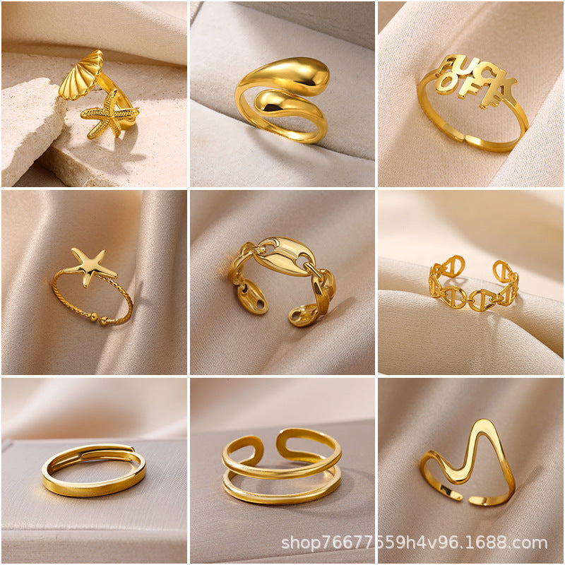 Cross-border European and American explosions stainless steel ring adjustable geometric ring 18k furnace electroplated titanium steel ring wholesale