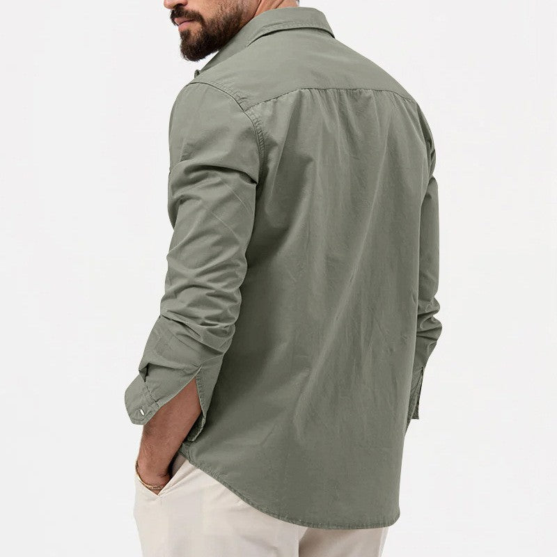 2025 New Men's Shirts Cross-Border Export Aliexpress Independent Station European and American Multi-Flap Pocket Pants Casual Long-Sleeved Tops for Men
