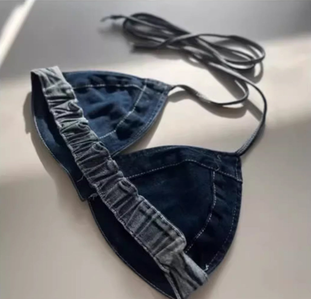 Pure Desire Style Swimsuit Women's Summer New European and American Denim Internet Celebrity Vacation Sexy Three-point Design Bikini Beach Women