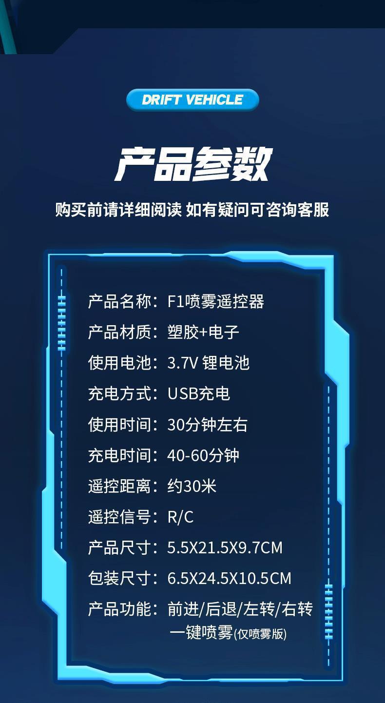Remote control car Formula F1 high-speed racing rechargeable sprayable electric drift car children's toys gifts wholesale