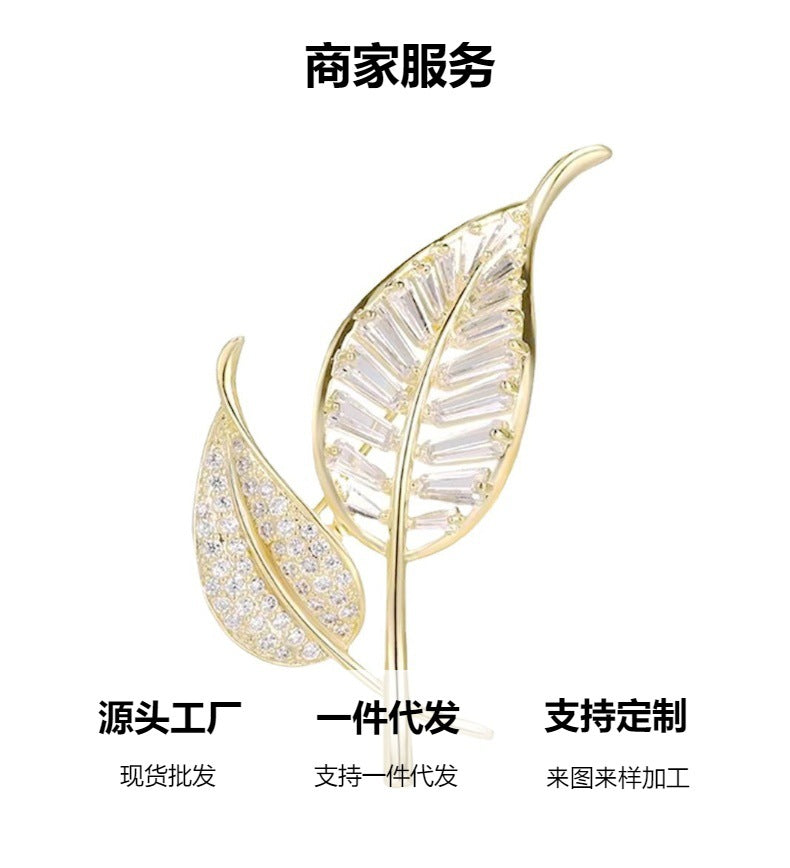 Hollow Leaves Brooch High-grade Sense Inlaid Zircon Corsage Accessories Collar All-match Light Luxury Clothing Accessories Pin