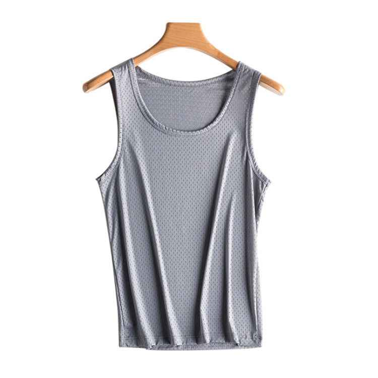 Ice Silk Mesh Vest Men's Summer Hollow Mesh Men's Sweatshirt Fitness Sports Thin Large Size Sleeveless T-shirt Trendy
